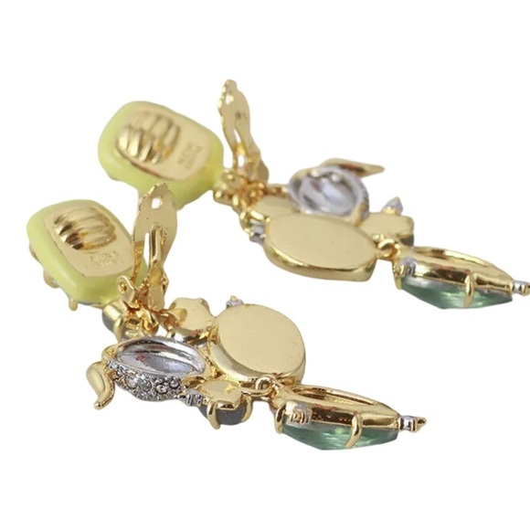 ALEXIS BITTAR • Clip On Enamel Inlaid Green Drop Crystal Encrusted Earrings - Picture 5 of 9